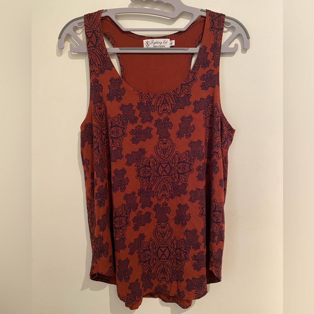 Fighting Eel Rust and Navy Blue Patterned Tank Top